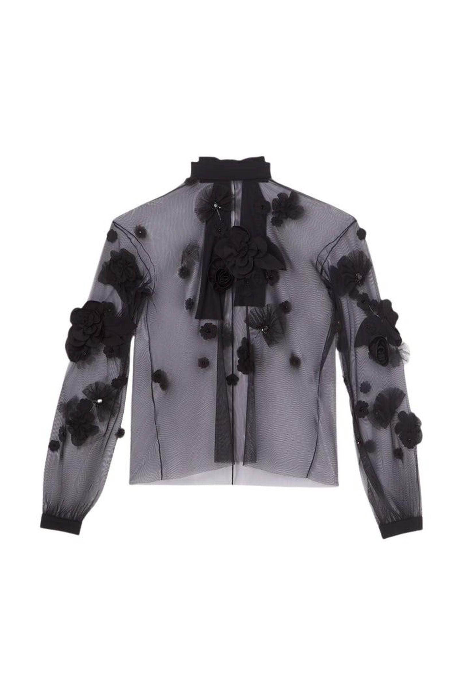 Black / FLORAL LONG SLEEVE TOP