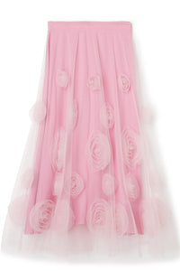 Pink / ROSE APPLIQUE MIDI SKIRT