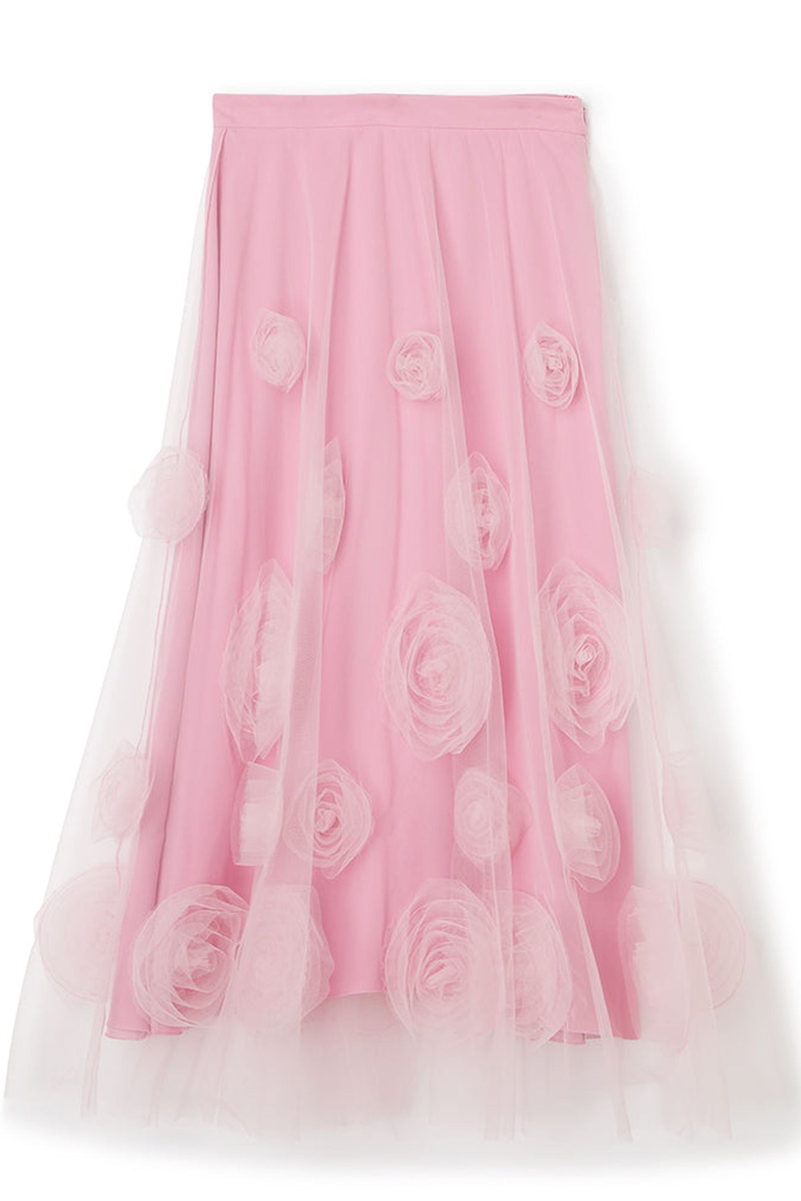 Pink / ROSE APPLIQUE MIDI SKIRT
