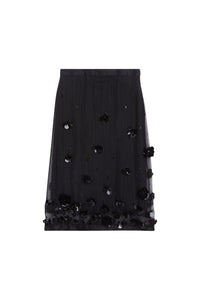 Black / EMBROIDERY MIDI SKIRT