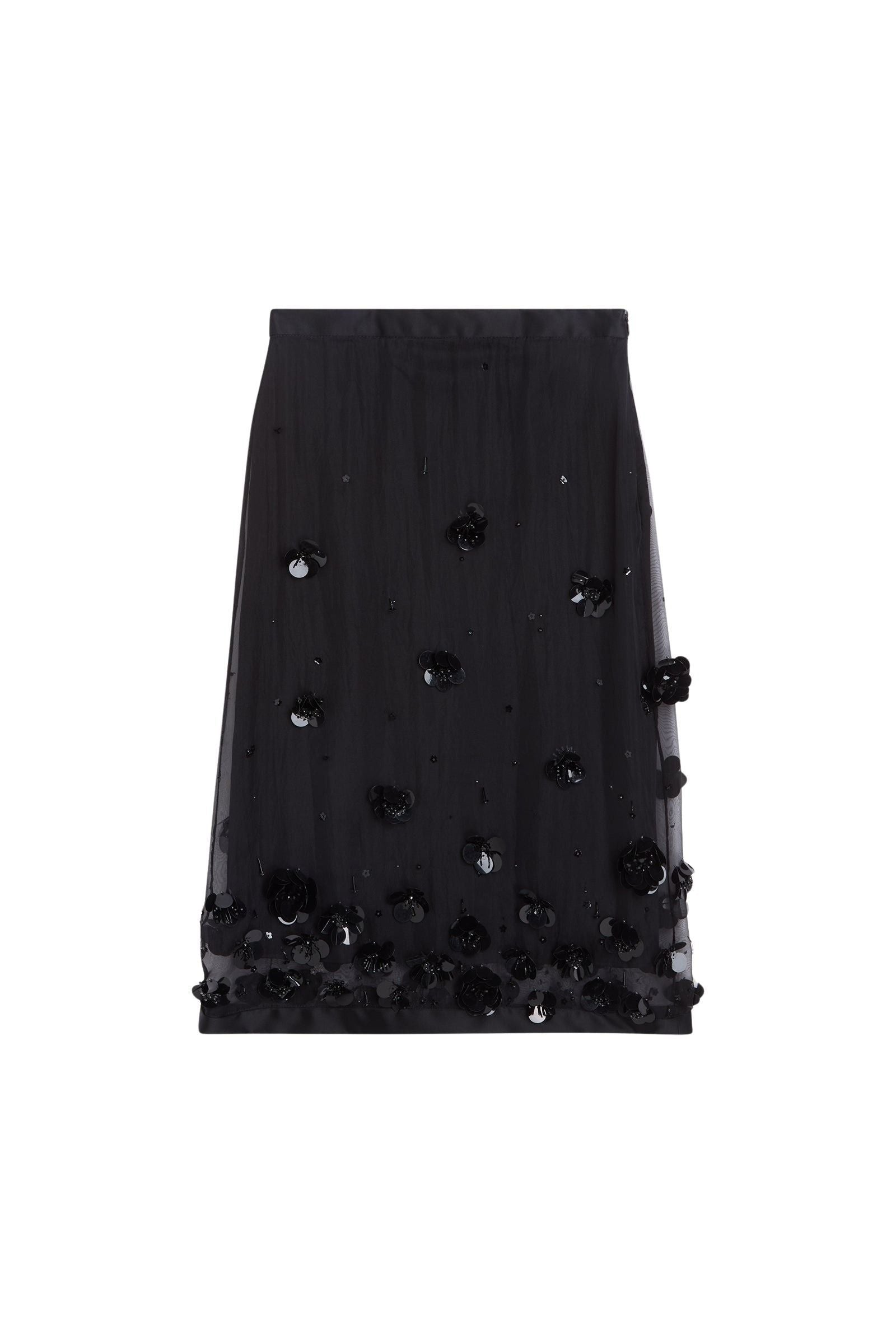 Black / EMBROIDERY MIDI SKIRT