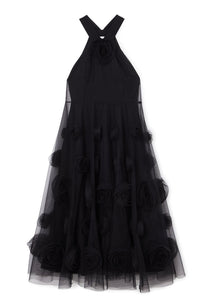 Black / ROSE APPLIQUE MAXI DRESS