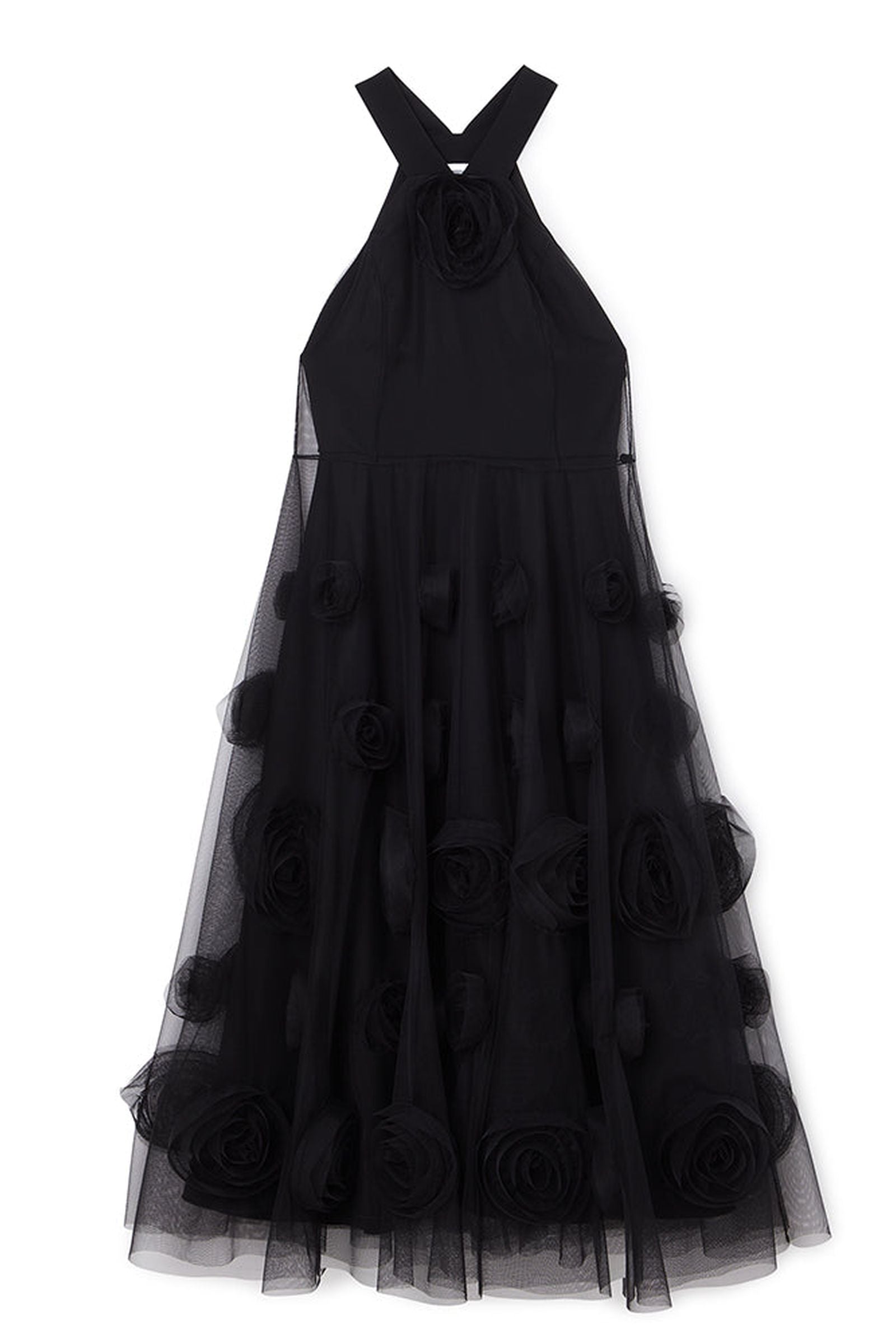 Black / ROSE APPLIQUE MAXI DRESS