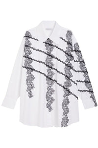 White / LACE APPLIQUE SHIRT DRESS