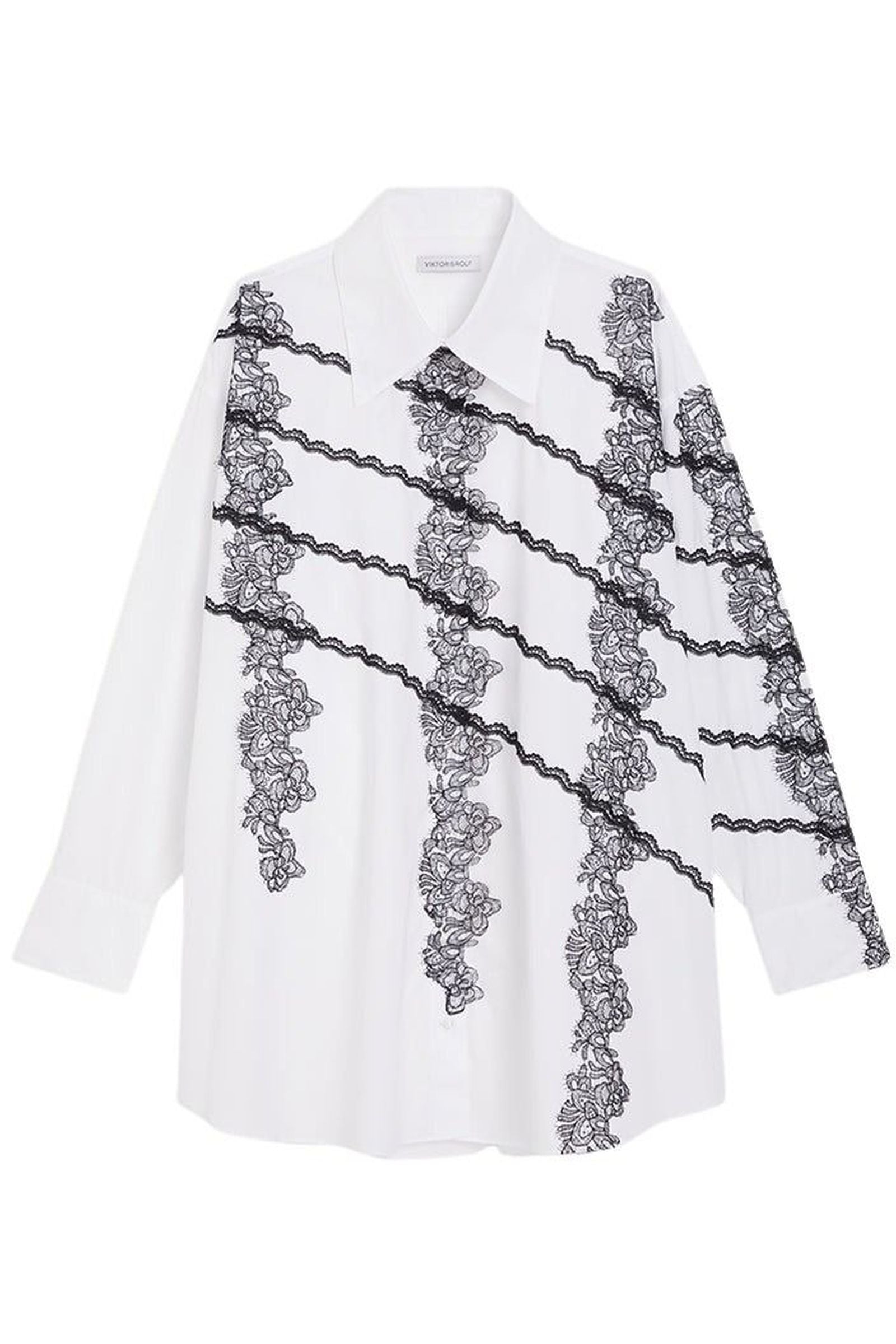 White / LACE APPLIQUE SHIRT DRESS