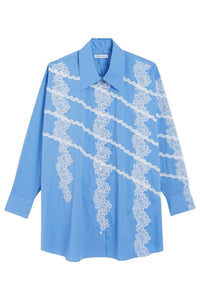 Blue / LACE APPLIQUE SHIRT DRESS