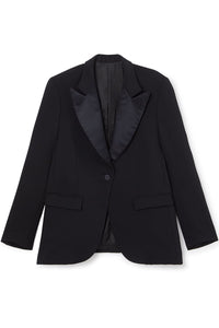 Black / ROSE APPLIQUE TUXEDO BLAZER