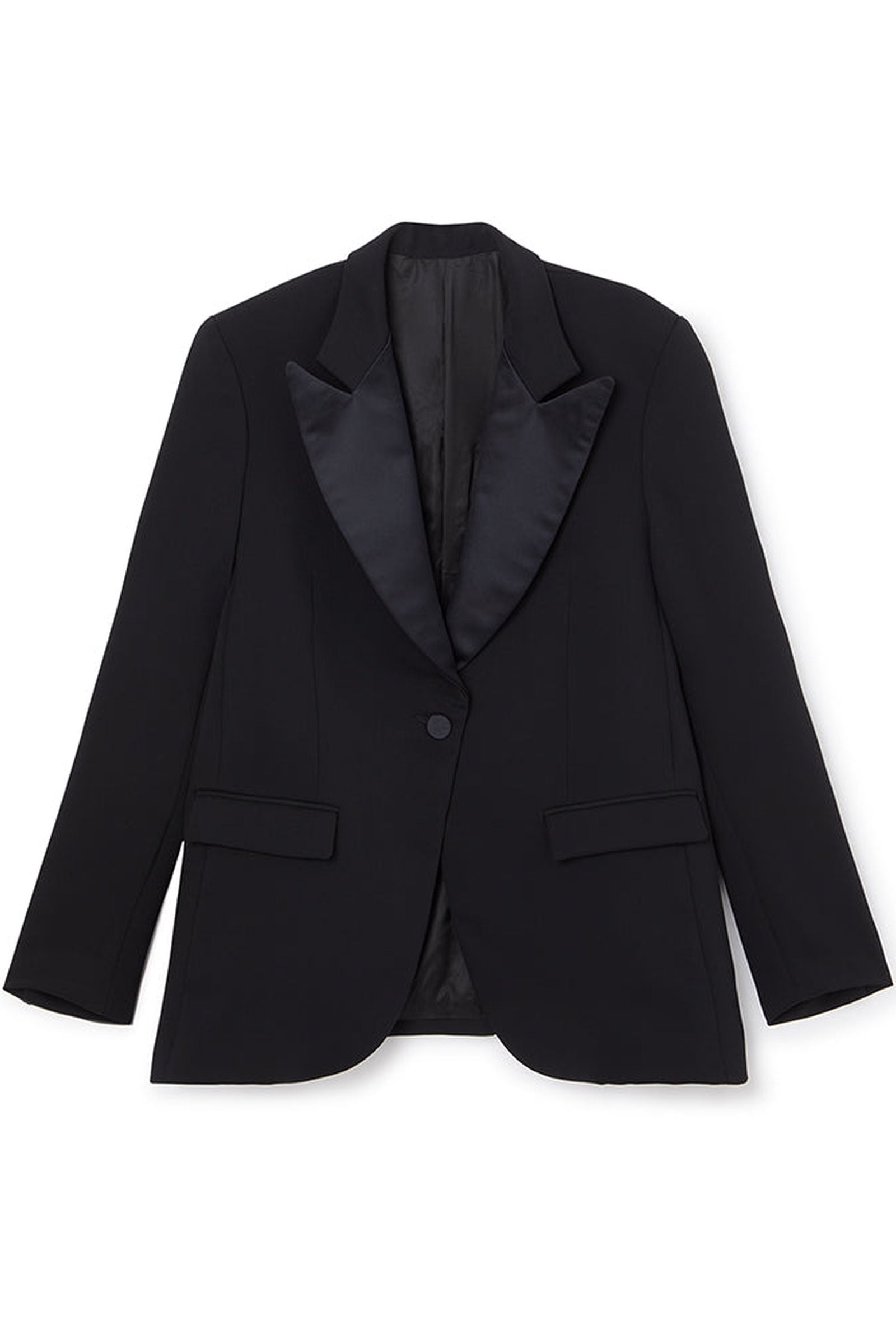 Black / ROSE APPLIQUE TUXEDO BLAZER