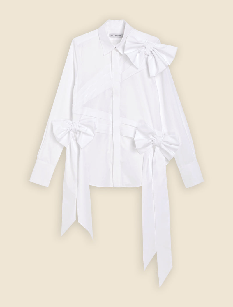 White / DRAPE BOW SHIRT
