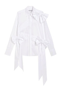 White / DRAPE BOW SHIRT