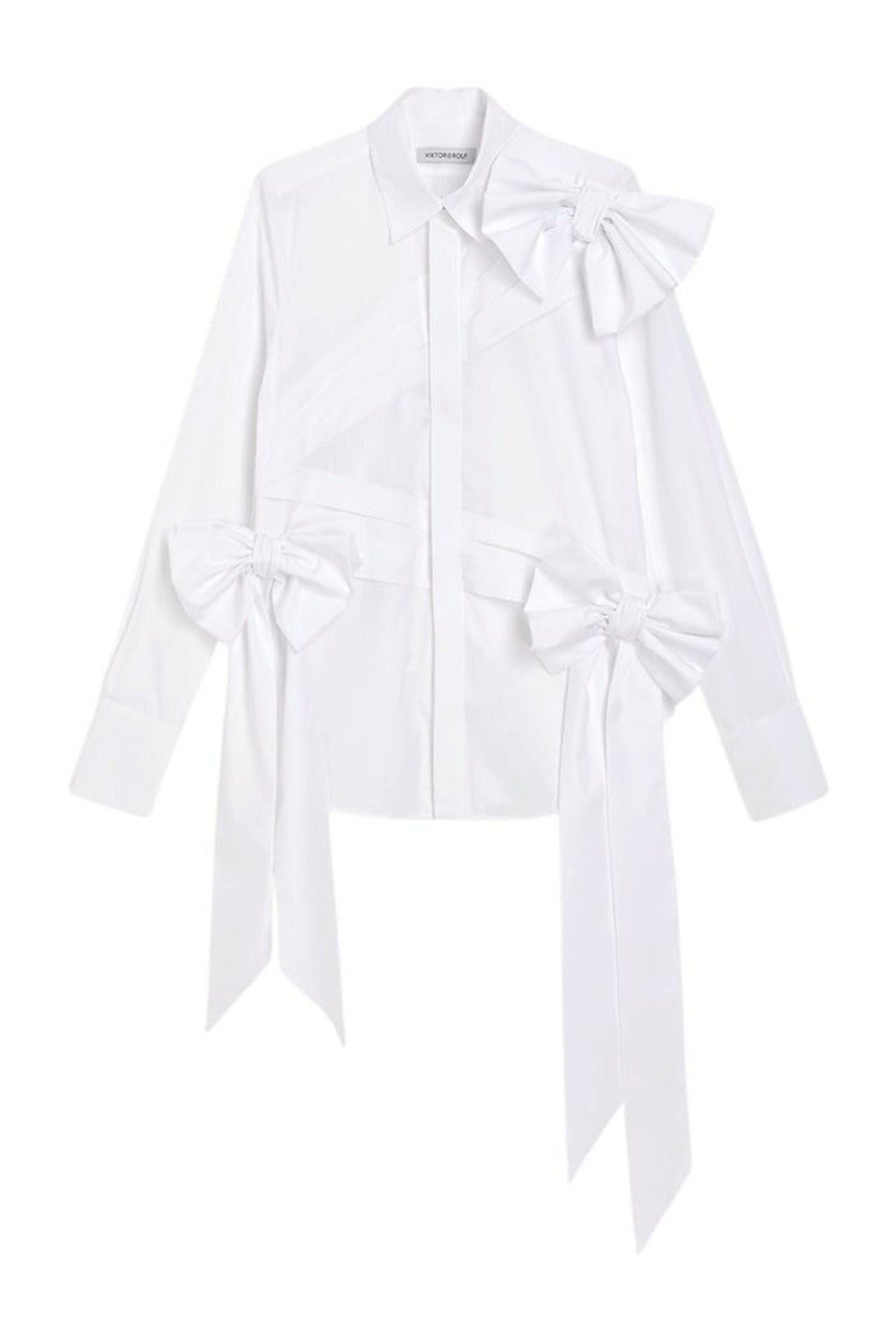 White / DRAPE BOW SHIRT