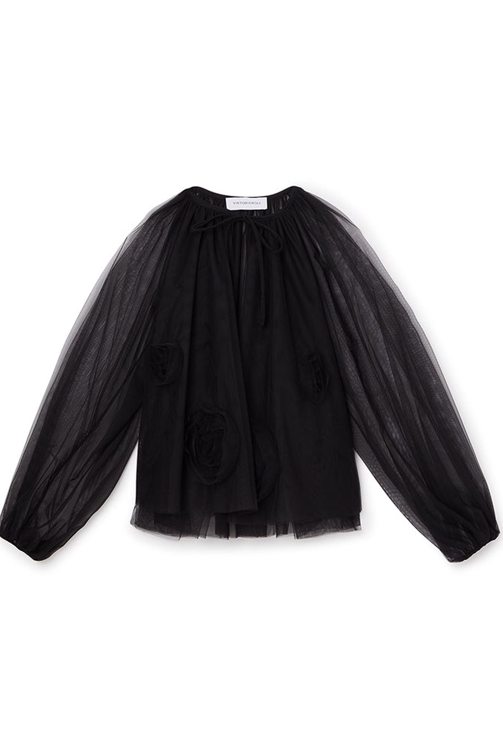 Black / ROSE APPLIQUE BLOUSE