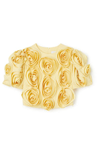 Yellow / ROSE APPLIQUE CROPPED TOP