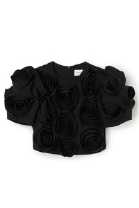 Black / ROSE APPLIQUE CROPPED TOP