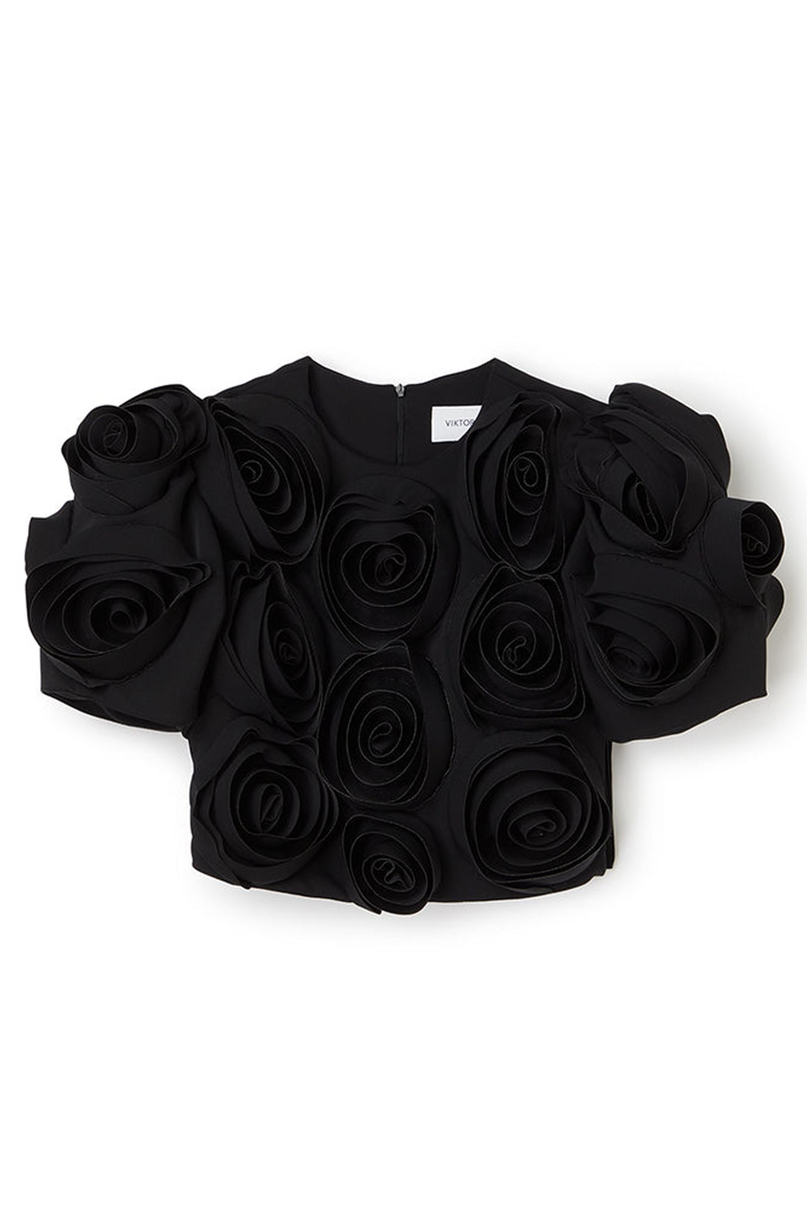 Black / ROSE APPLIQUE CROPPED TOP