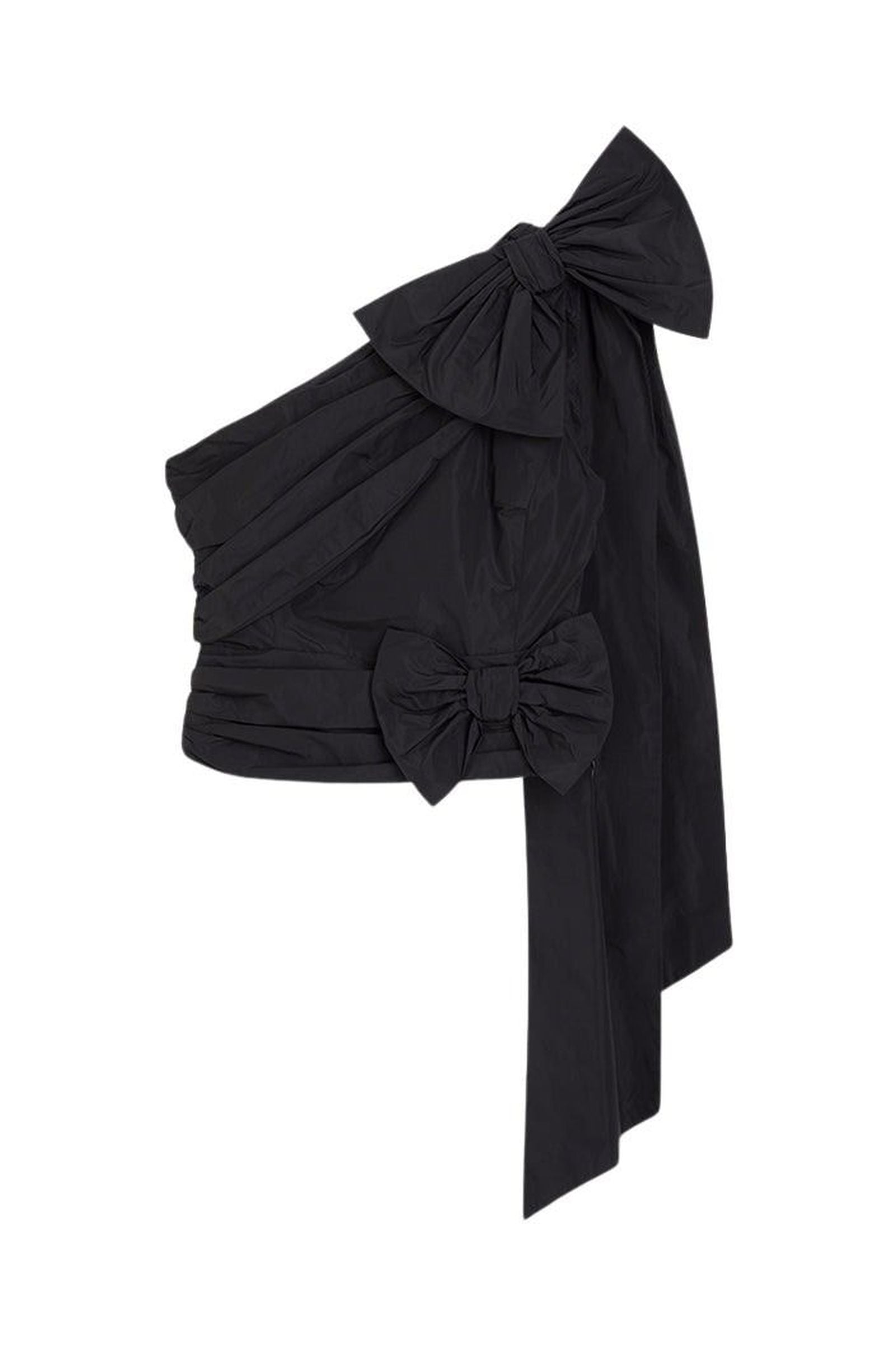 Black / ONE-SHOULDER DRAPE BOW SHIRT