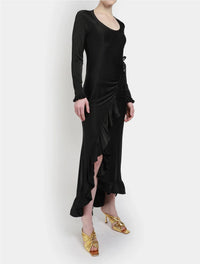 Robe flamenco à drapé et volant asymétrique - Black
