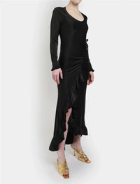 Robe flamenco à drapé et volant asymétrique - Black