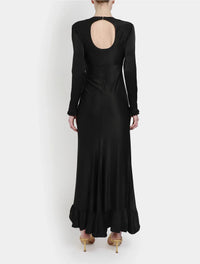 Asymmetric dress with drape and ruffles - Black