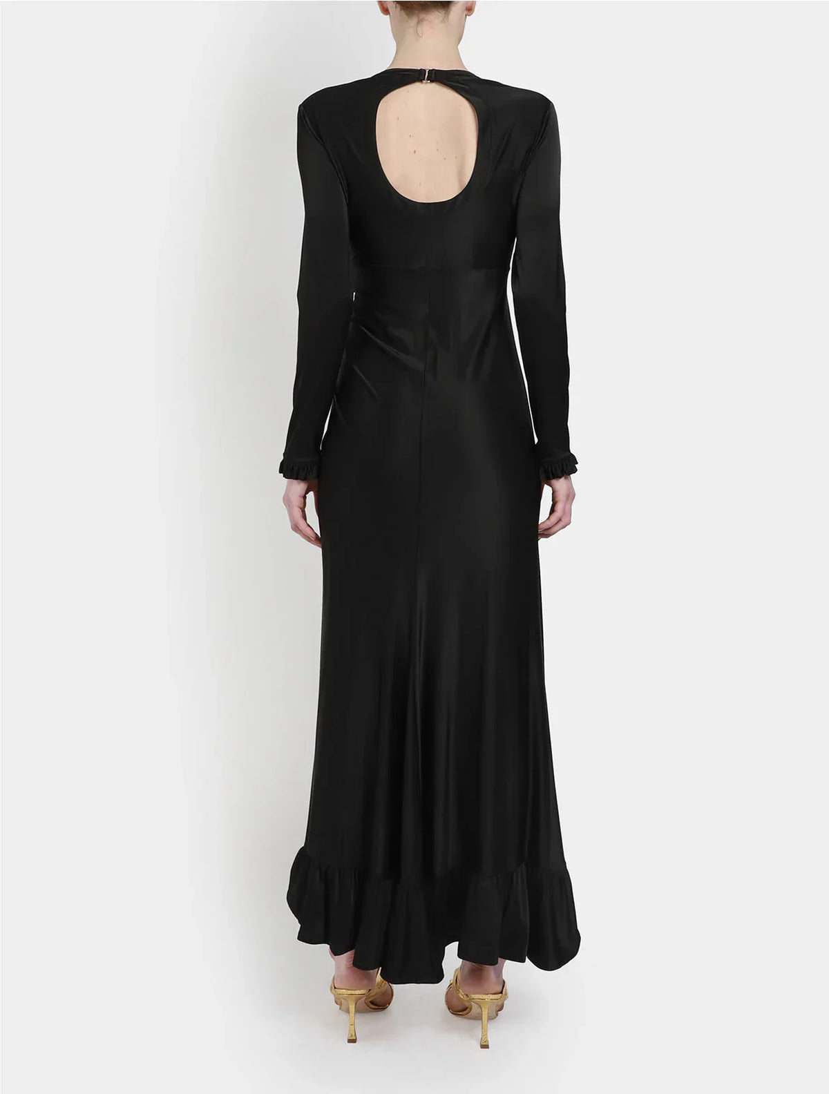 Robe flamenco à drapé et volant asymétrique - Black
