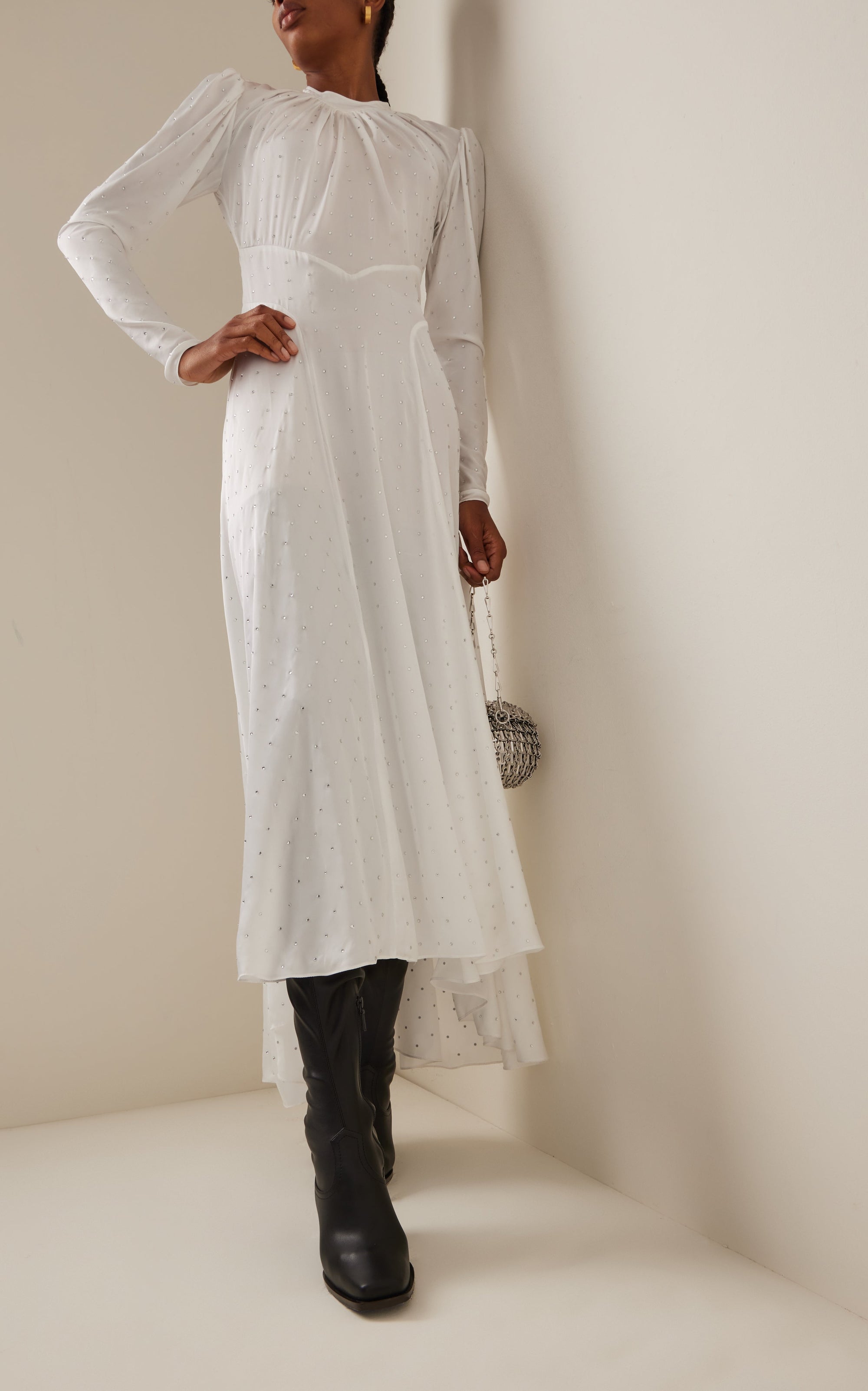 Robe longue évasée à clous - Ecru
