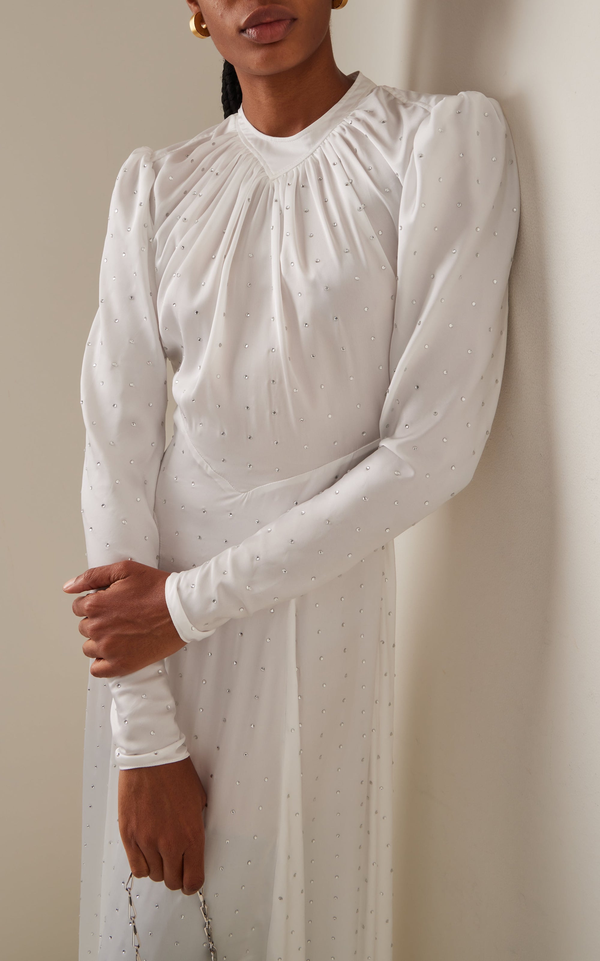 Robe longue évasée à clous - Ecru