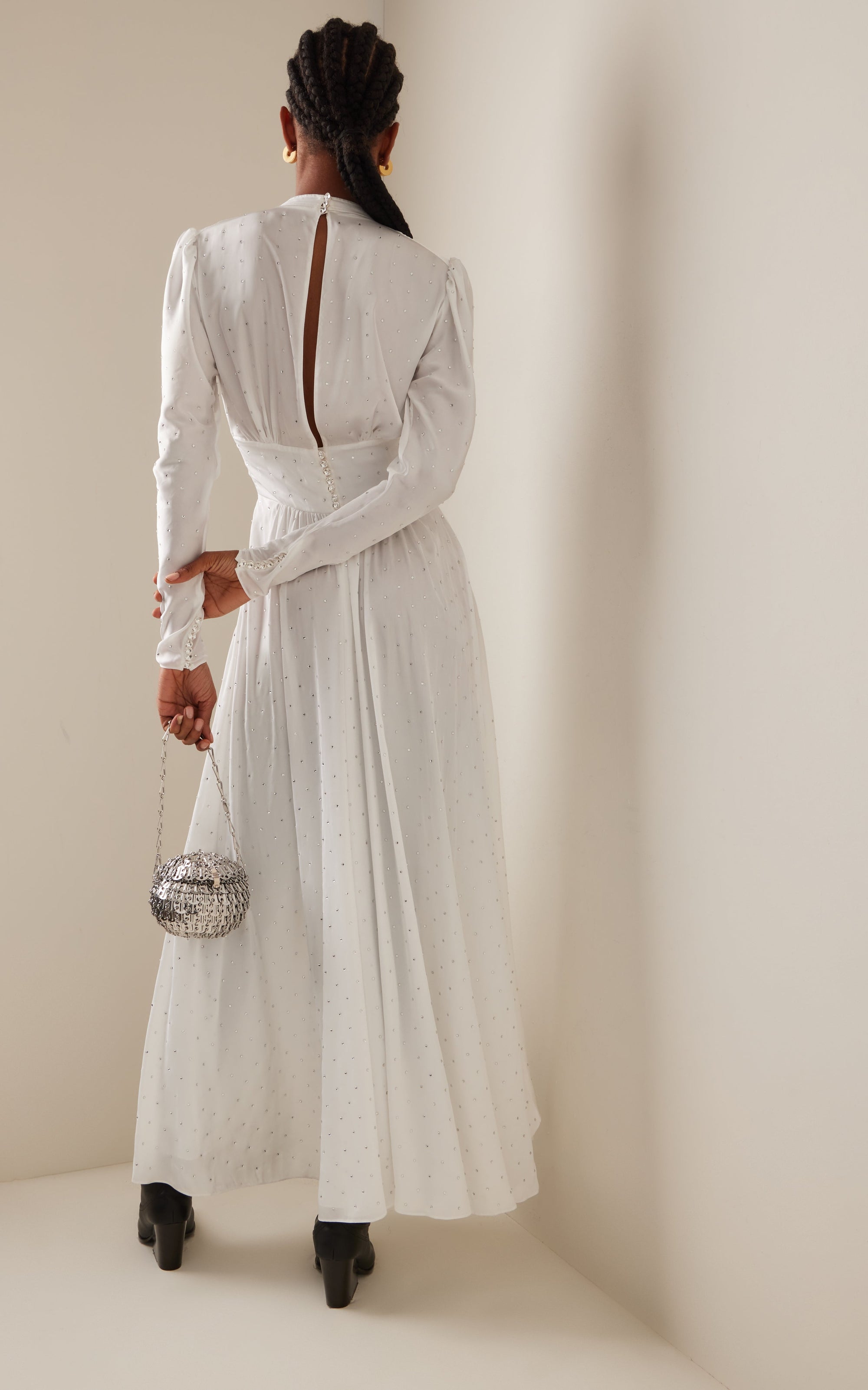 Robe longue évasée à clous - Ecru