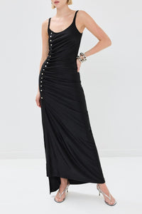 Drapey long dress with press studs - Black