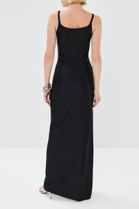 Drapey long dress with press studs - Black