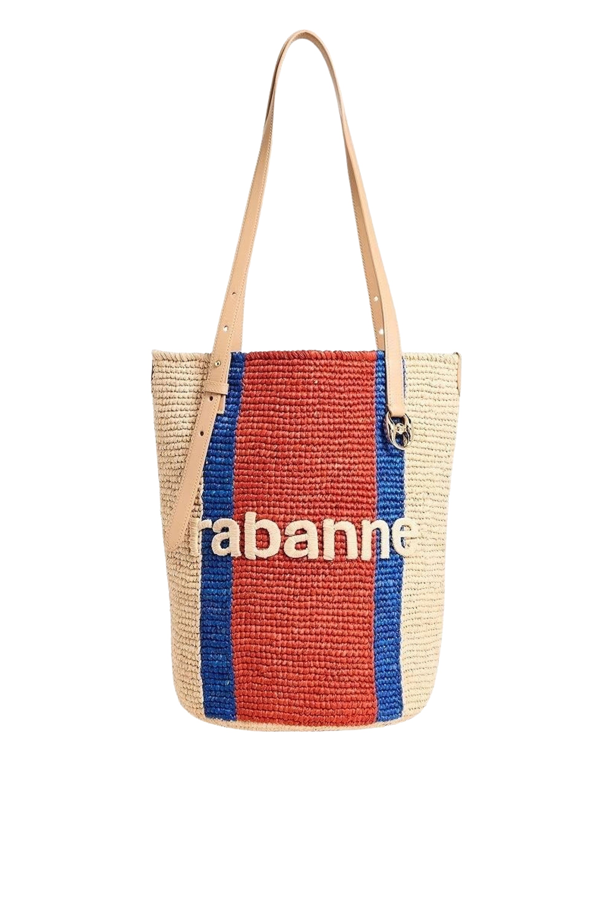 Raffia and leather bag - Natural Cobalt & Red