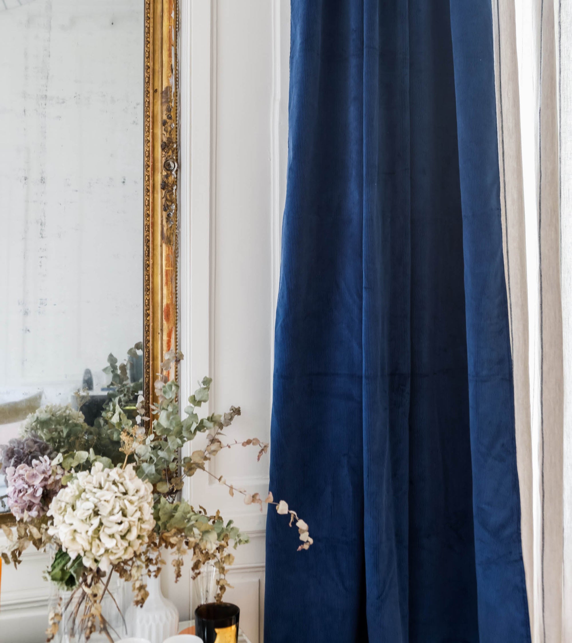 Rideau Palazzo en velours côtelé - Bleu marine