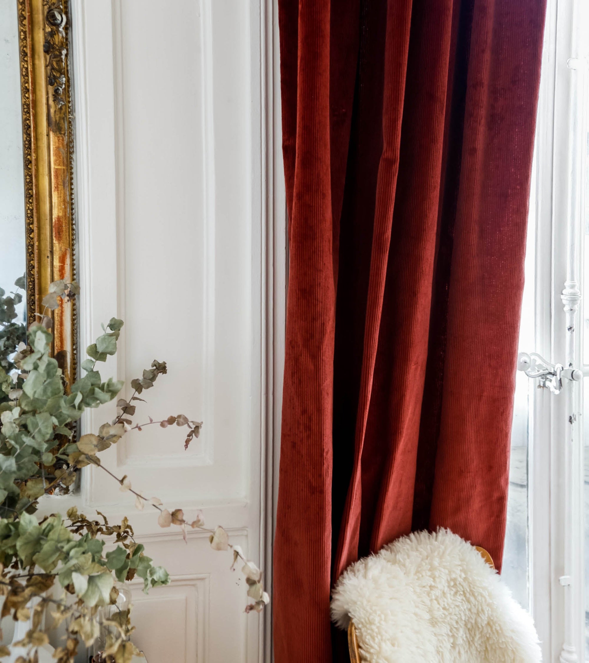 Rideau Palazzo en velours côtelé - Cognac