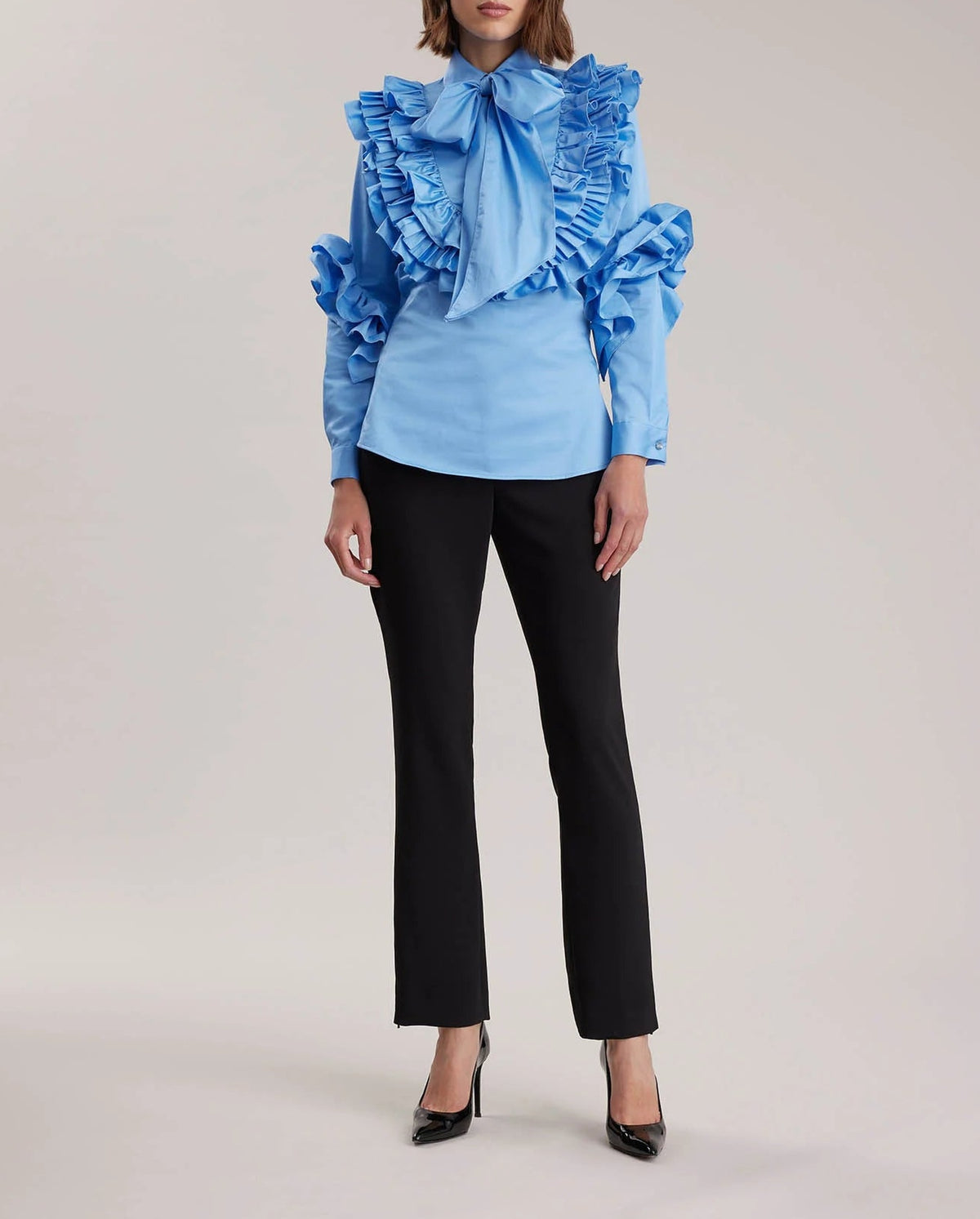 Pantheon ruffled cotton blouse - Icy blue