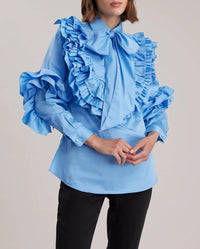 Pantheon ruffled cotton blouse - Icy blue