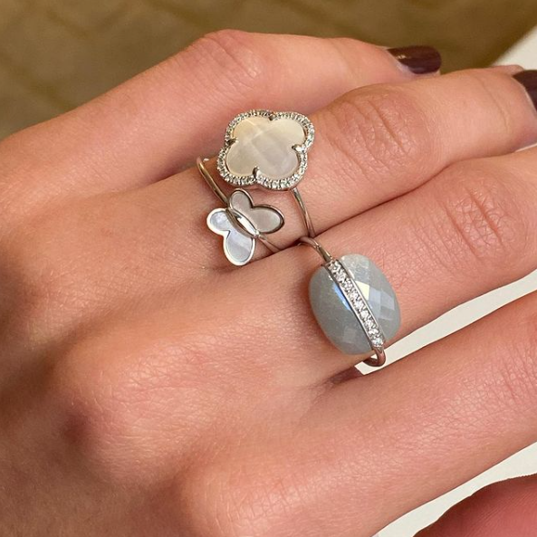 Bague Eole petit modèle en or blanc & Nacre - Blanc