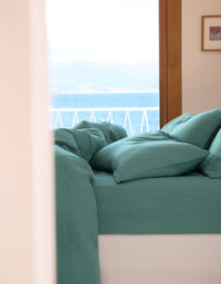 Housse de couette en lin lavé - Bleu Azur