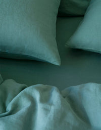 Drap plat en lin lavé - Bleu Azur