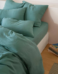 Drap plat en lin lavé - Bleu Azur