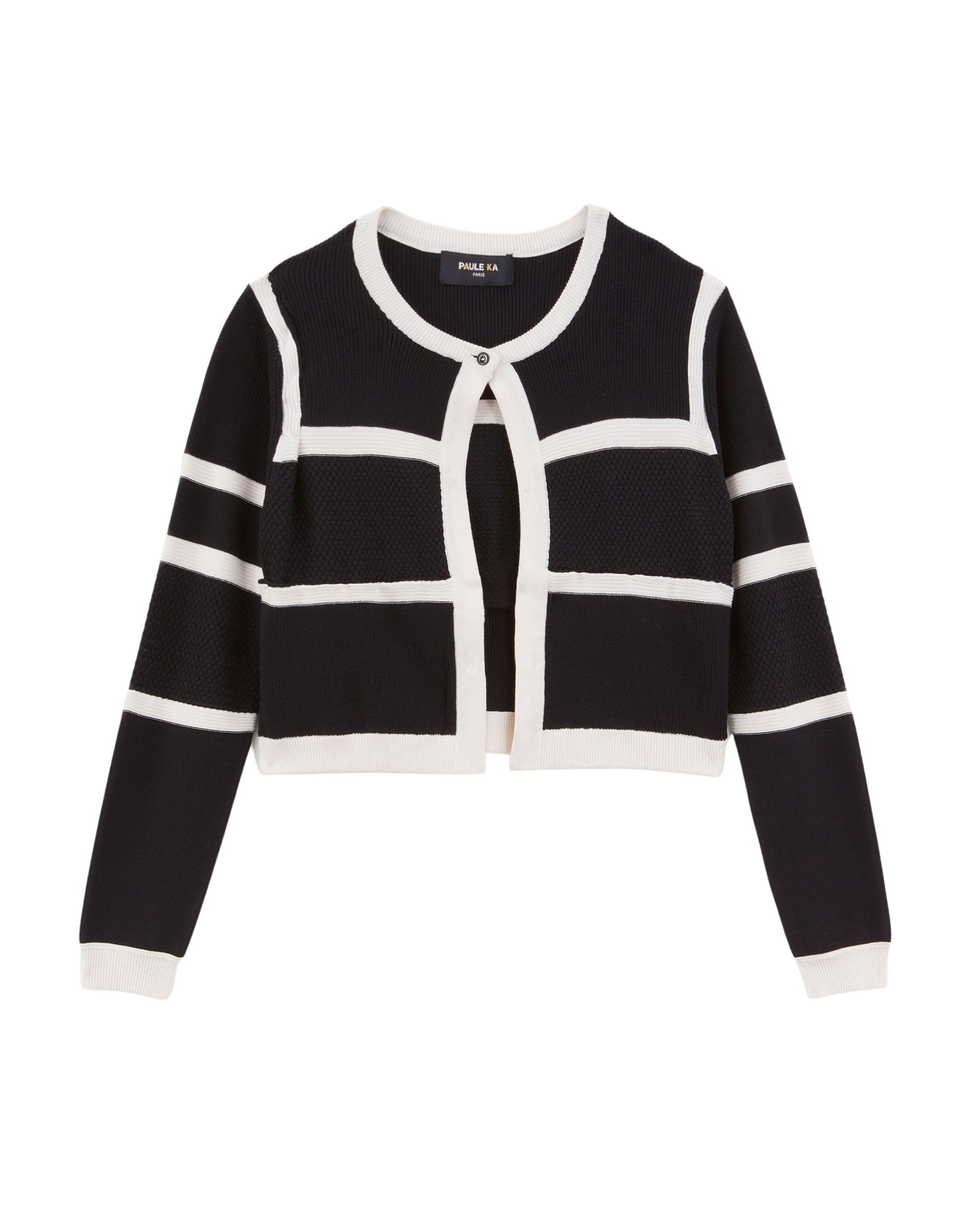 Cardigan à rayures - Noir & blanc cassé