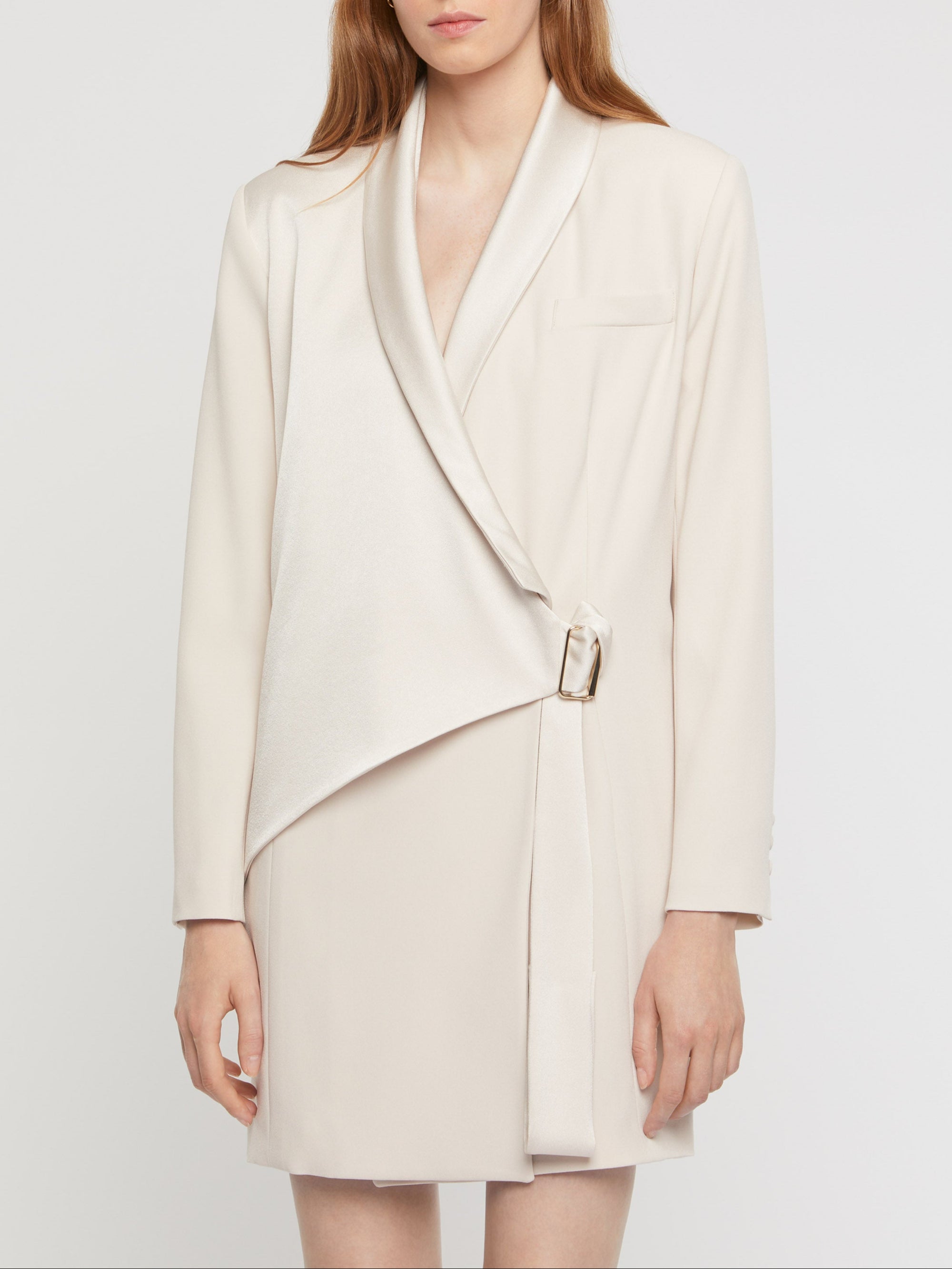 Short dress in satin crepe fabric - Beige