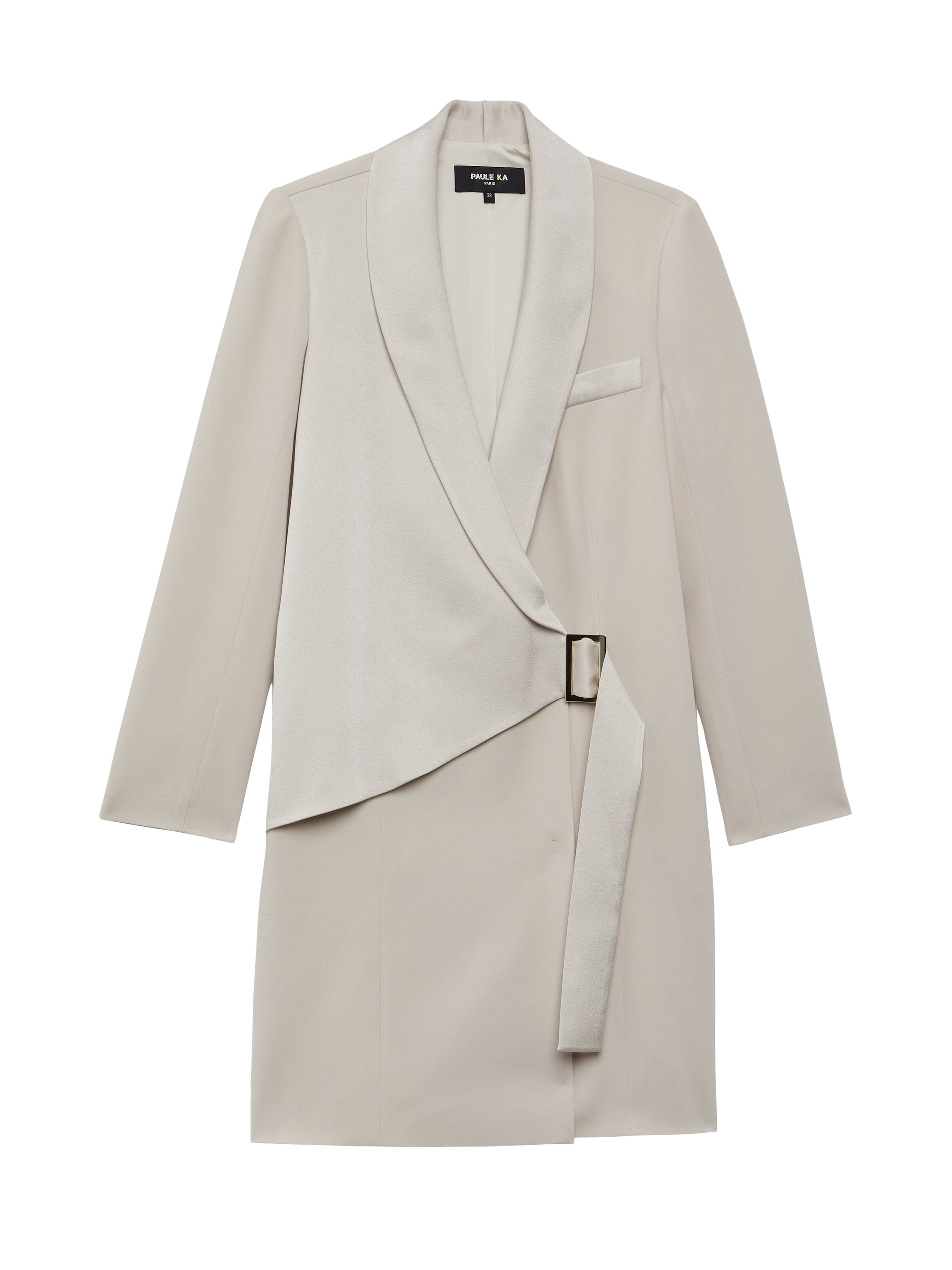 Short dress in satin crepe fabric - Beige