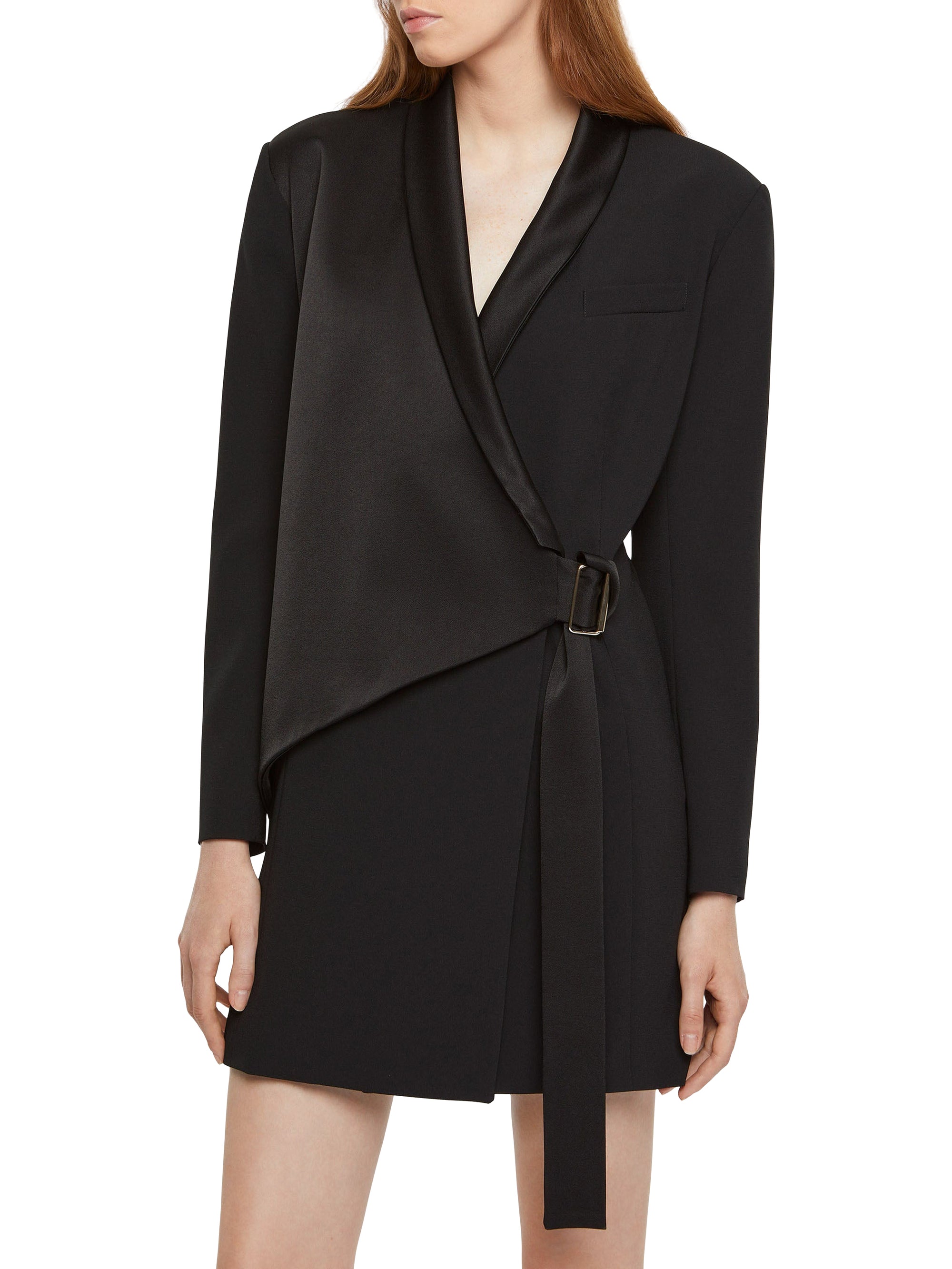 Short dress in satin crepe fabric - Black