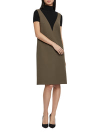 Robe courte trapèze à manches courtes - Kaki clair & noir