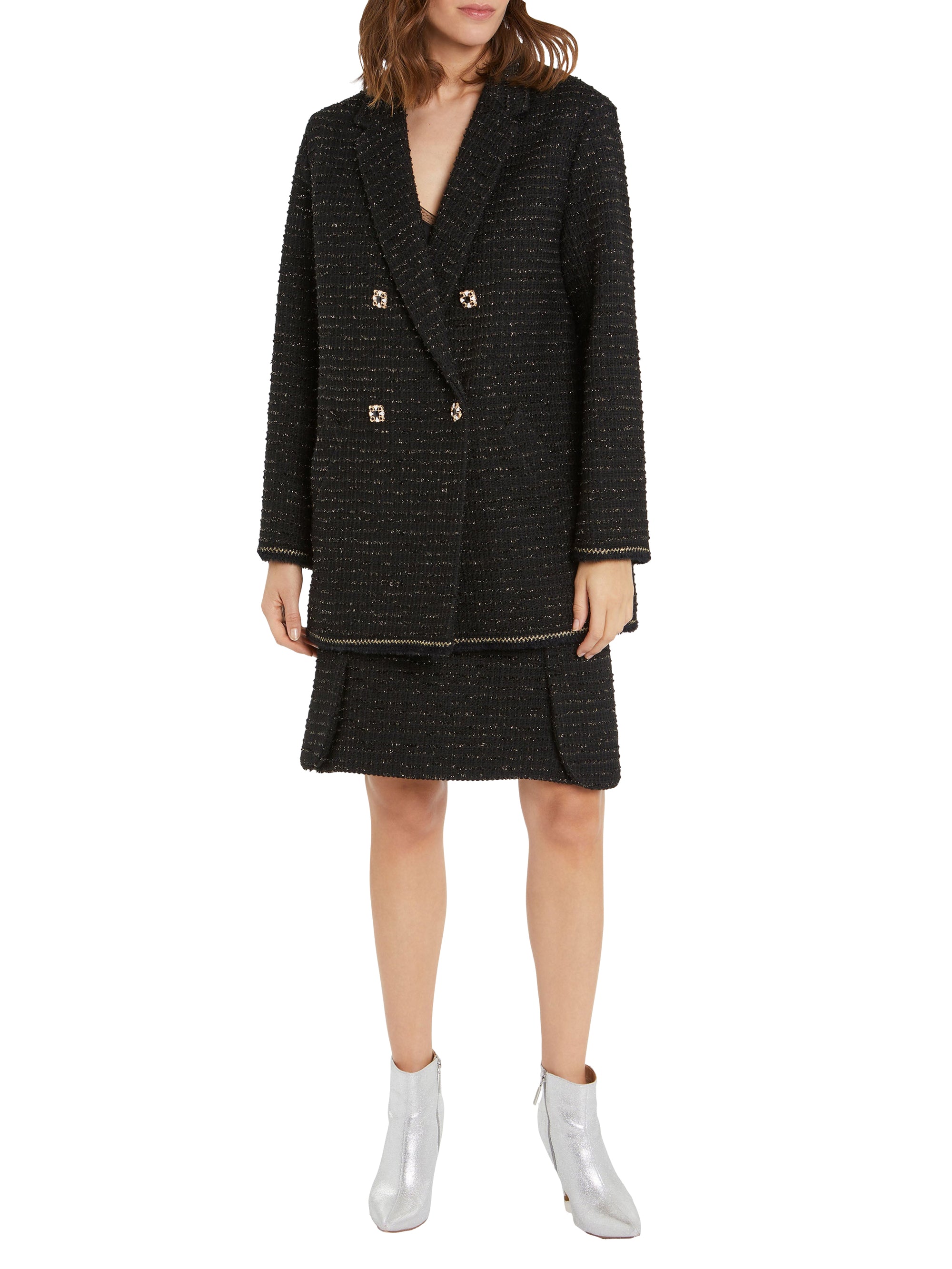Mini-jupe trapèze en tweed - Noir