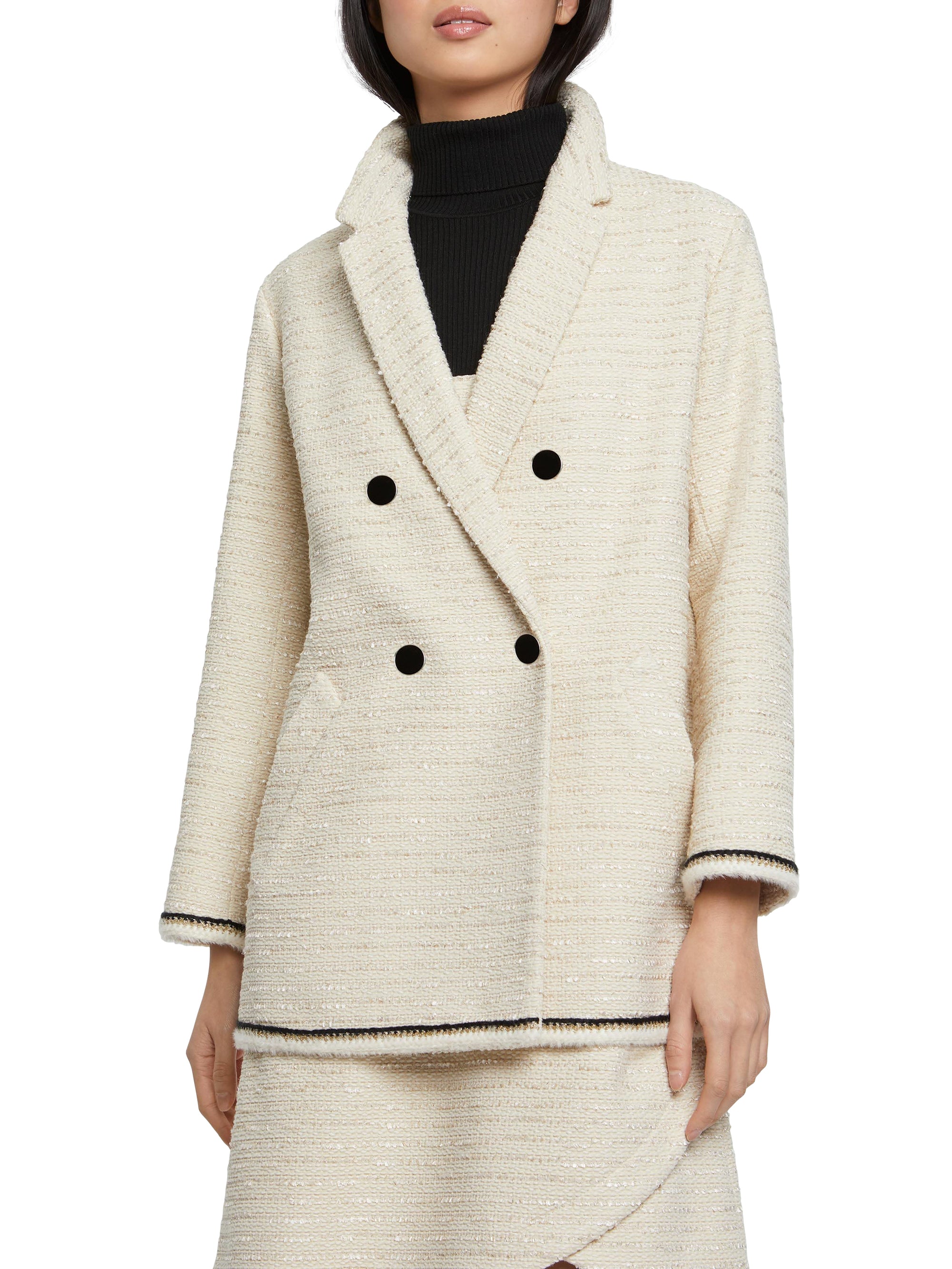 Tweed suit-collared jacket - Ecru