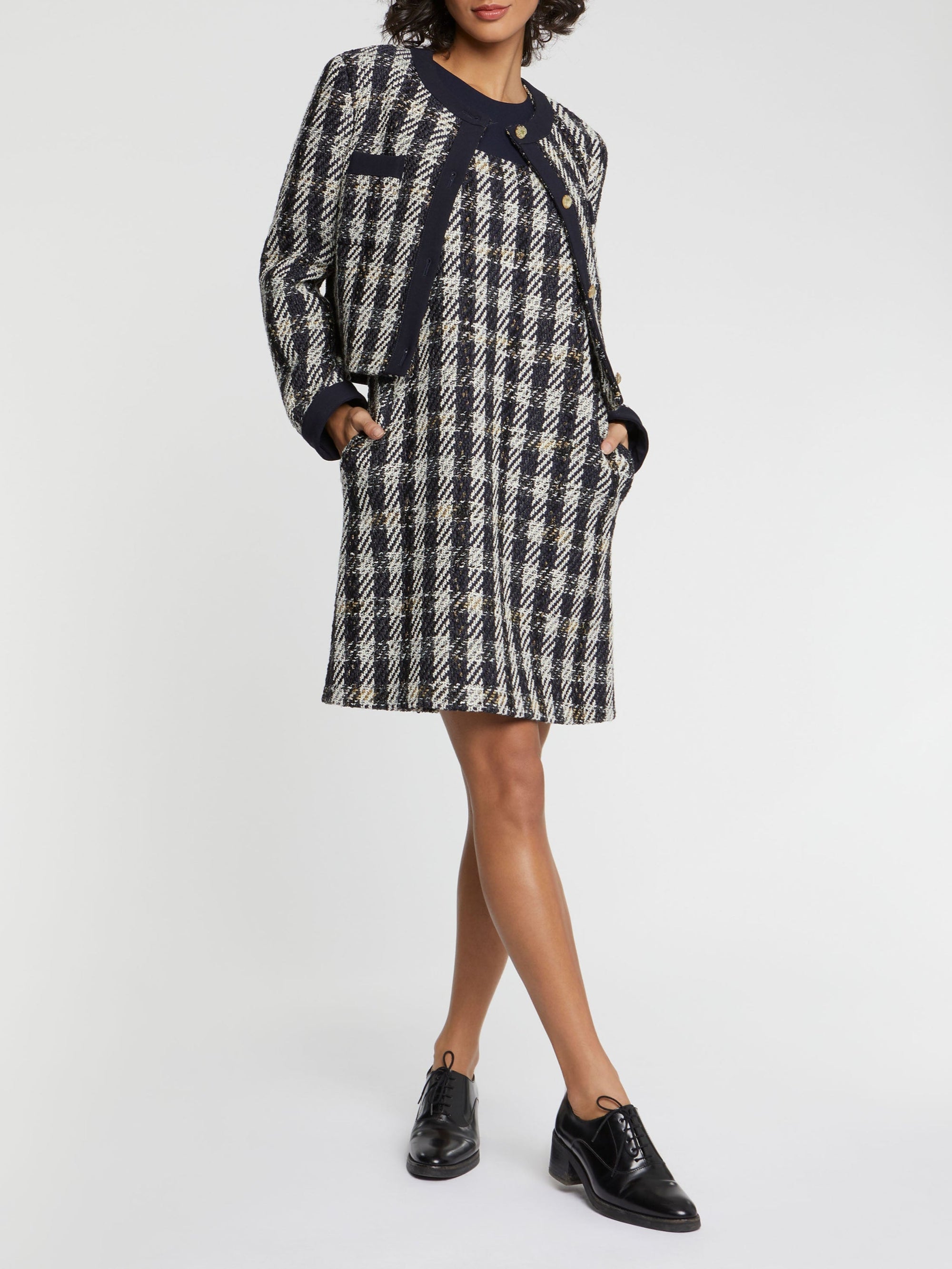NOIR / BLANC CASSE ROBE BIMATIERE