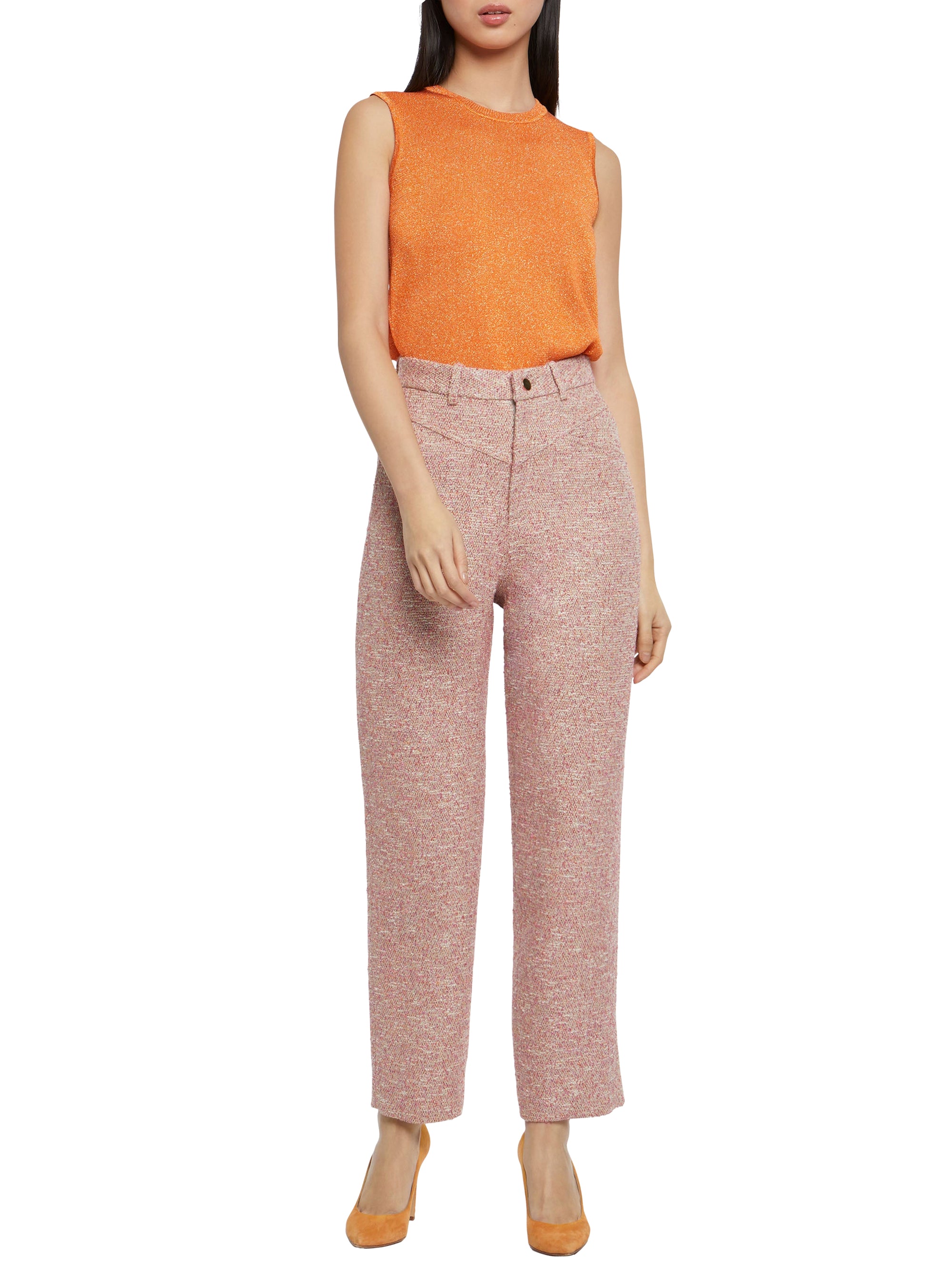 Pantalon taille haute en tweed - Multicolor