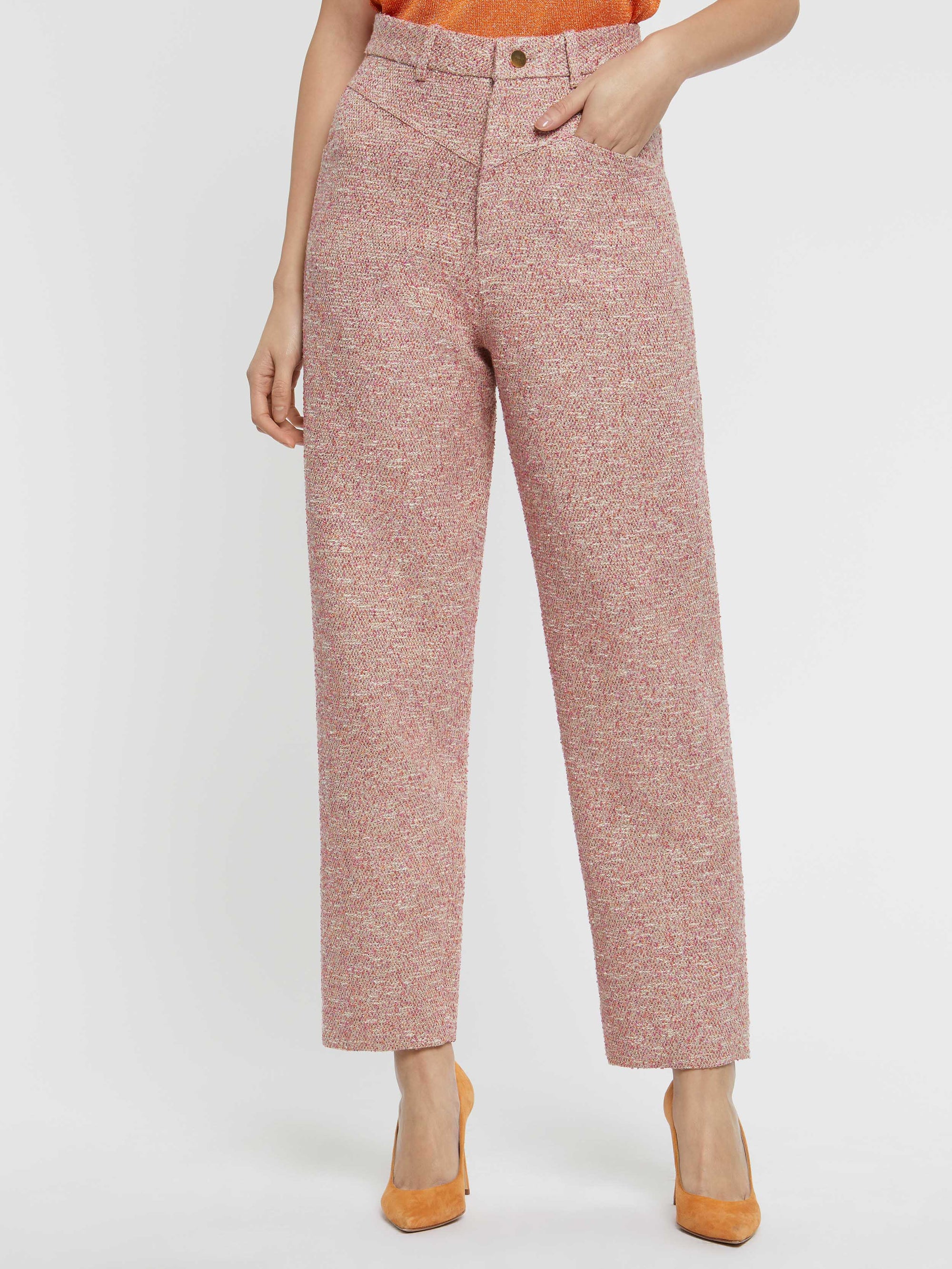 Pantalon taille haute en tweed - Multicolor