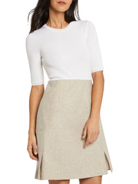 Robe à manches 3/4 en laine - Blanc cassé & beige