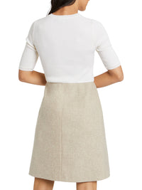 Robe à manches 3/4 en laine - Blanc cassé & beige
